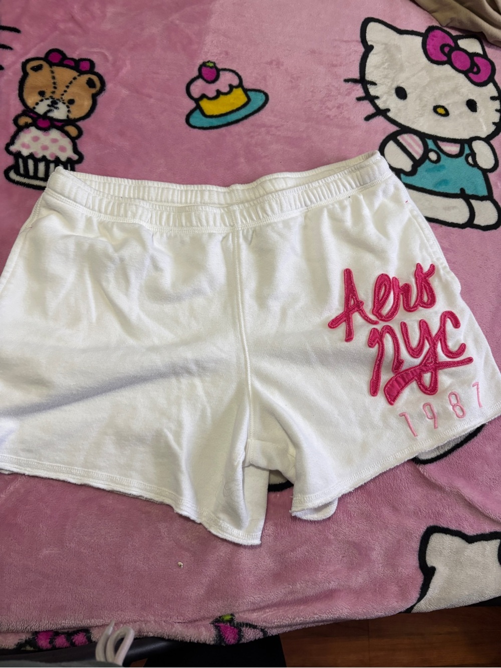 Aeropostale White Knit Shorts with Pink Script Patch